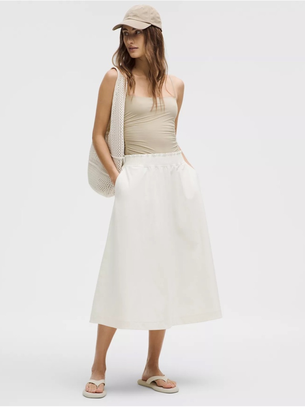 Lululemon Cream Stretch Woven Ruffle Waist Midi Skirt